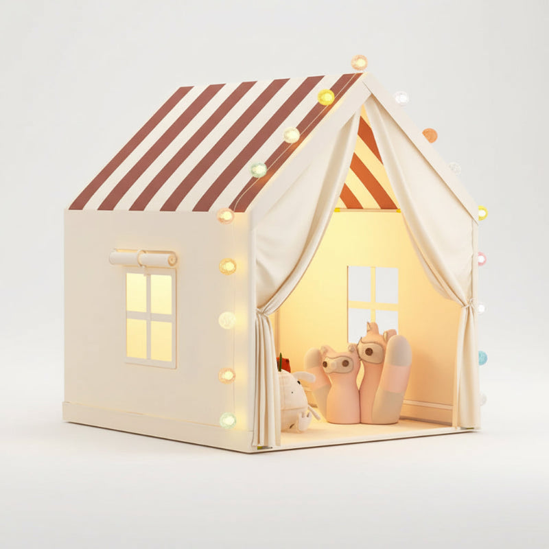 Children's play tent with striped roof,
