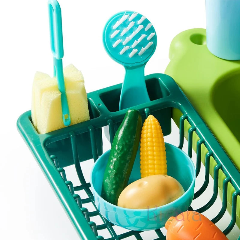 Kids Kitchen Sink Toy with Running Water – Electric Pretend Play Dishwasher & Fishing Game Set