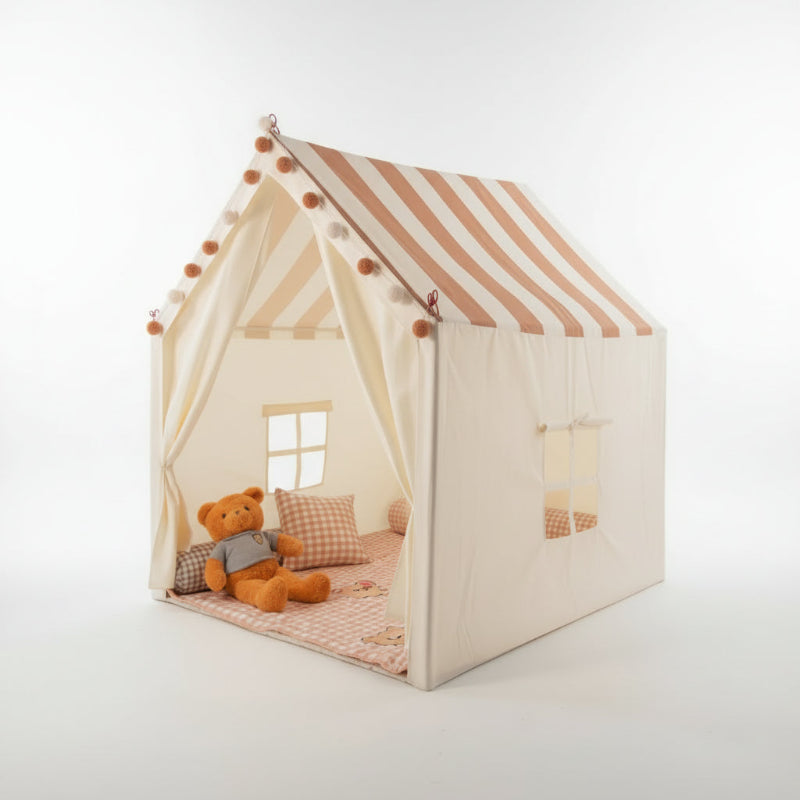 Children's play tent with striped roof,